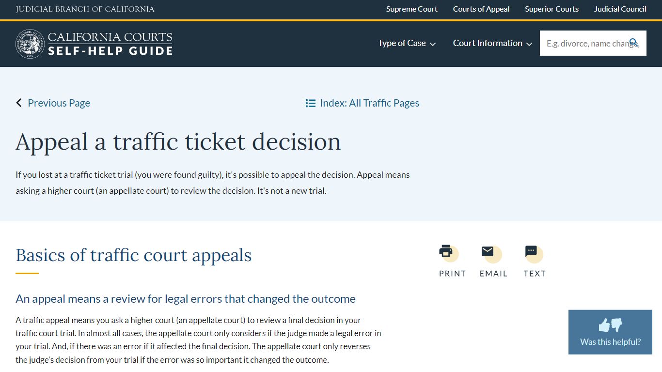 Appeal a traffic ticket decision | California Courts | Self Help Guide